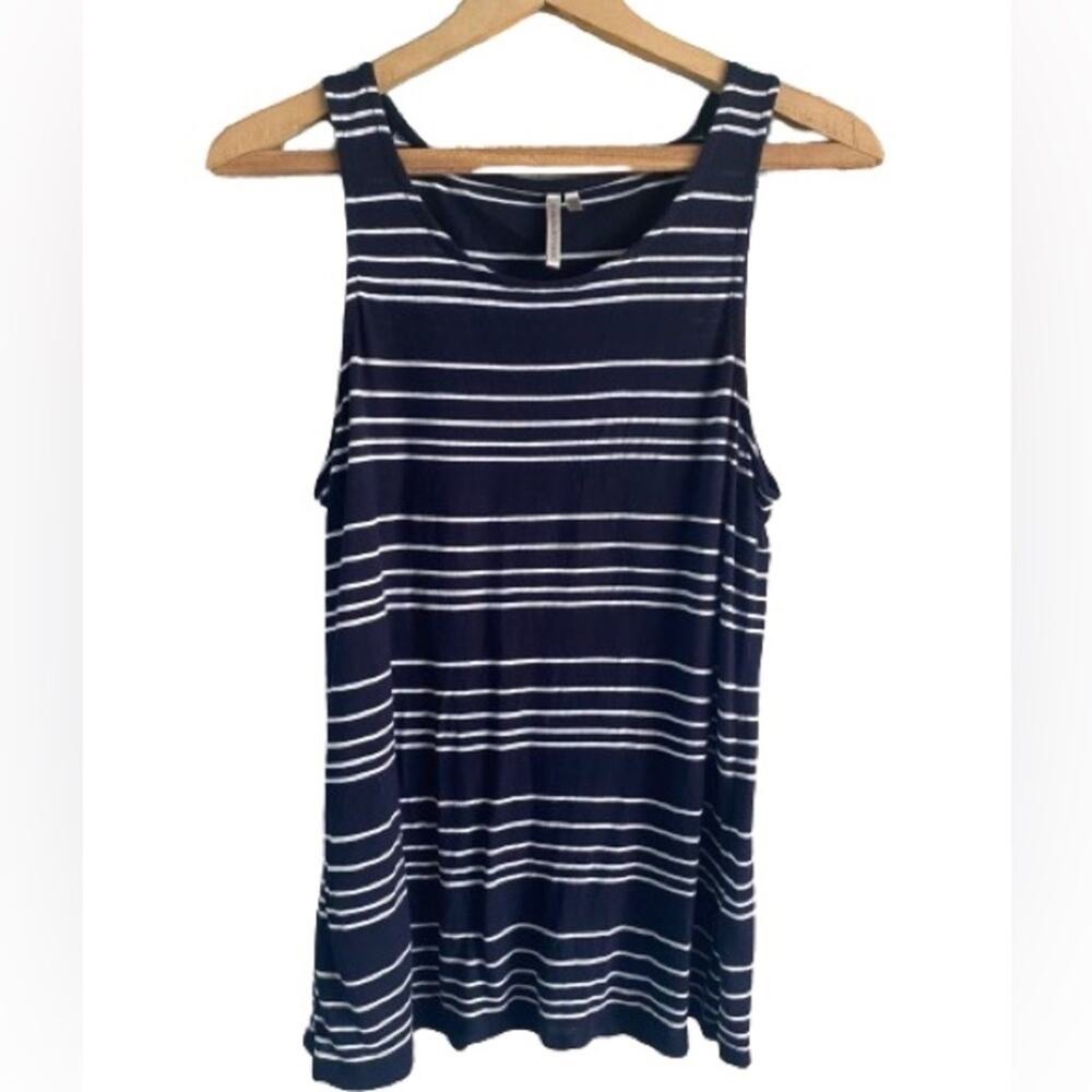 Banana Republic Womens Navy Blue White Striped Ribbed Tank Top Size M Scoop Neck